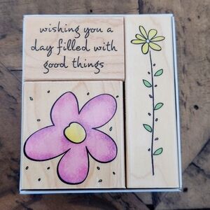 Hero Arts Rubber Stamps Mount Wood LL869 Good Things Fancy Notes 3pc In Box EUC
